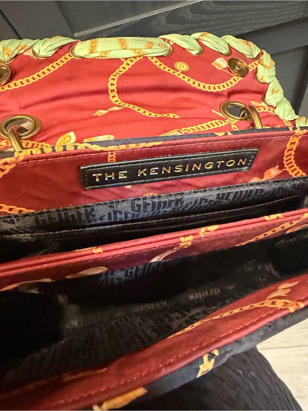 Kurt Geiger Quilted Chain Crossbody in Red, Black, Cream and Green Trim - Picture 6 of 6